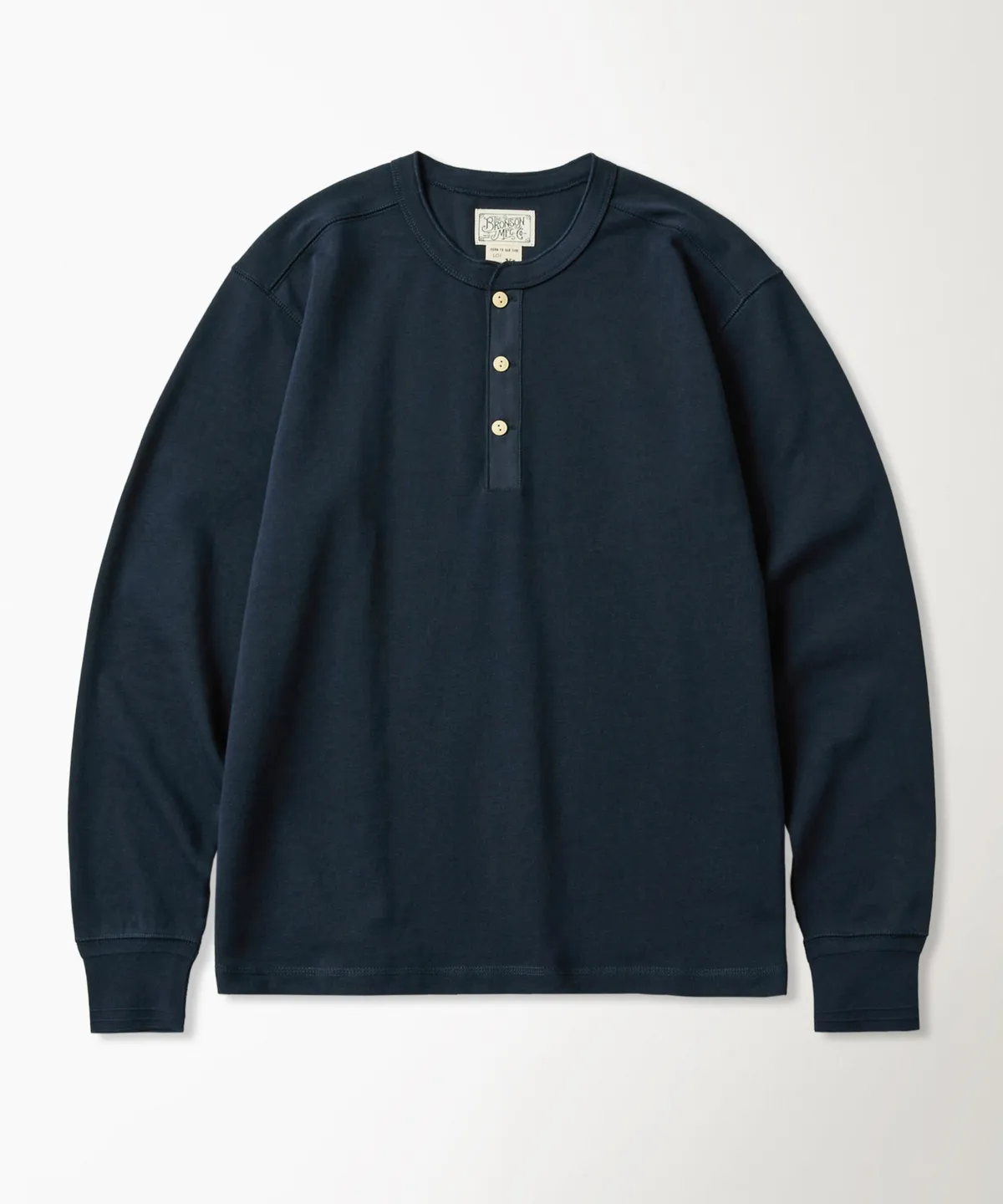 브론슨 Vintage Long Sleeve Henley Shirt Navy